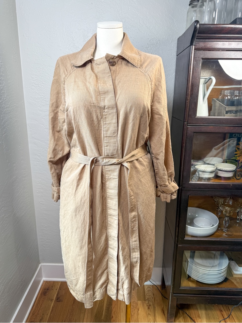 Haven Well Within Linen Blend Trench Shirt Dress Beige Size XL